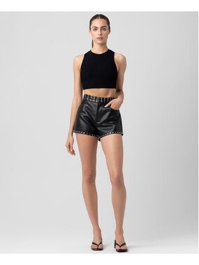 NWOT Blank NYC Studded Faux Leather High-Waist Shorts - Black
